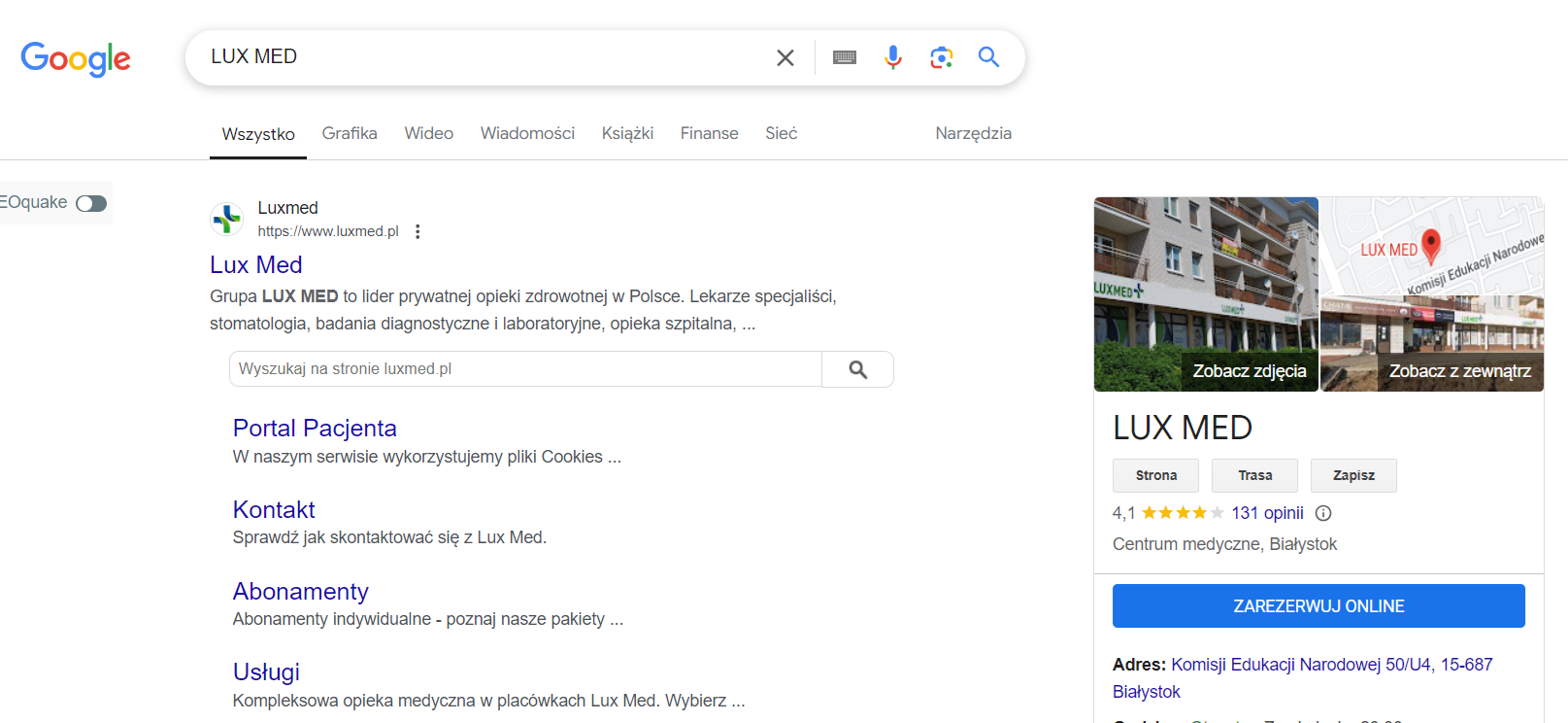 Integracja profilu ZnanyLekarz i GBP. Łącząc stronę rejestracji wizyt online z GBP, umożliwiasz pacjentom rezerwację bezpośrednio z wyników wyszukiwania Google za pomocą zaledwie 2 kliknięć.